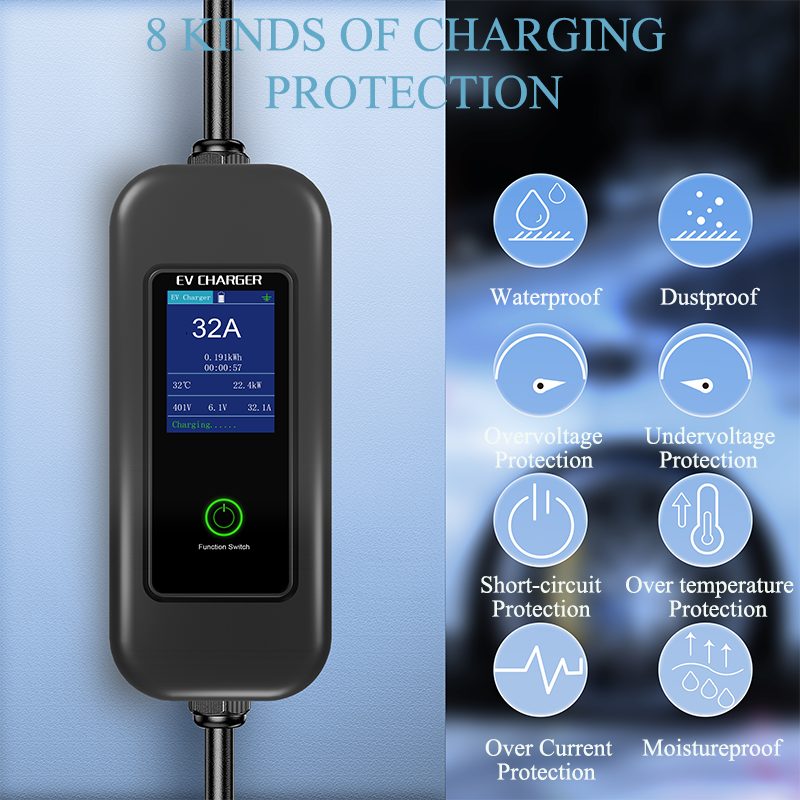 Home Essential Adjustable Current Type 1 Portable EV Charger with Replaceable Multiple Plugs detail