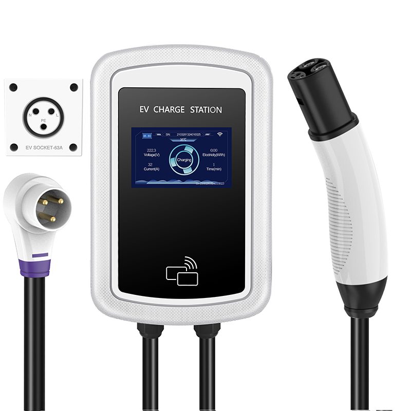 Wall Mounting EV Charging Station for Tesla 48A 240V NACS Charger with 63A Big Power Plug Adjustable Current Delayed Start Timer 18FT Extension Cord detail