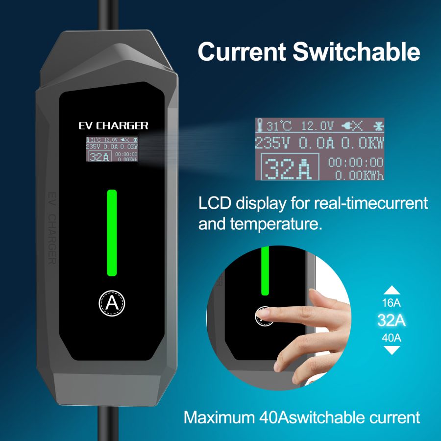 Smart Life or Tuya App Control 7KW Type1 J1772 Portable EV Charger with CEE Power Plug detail