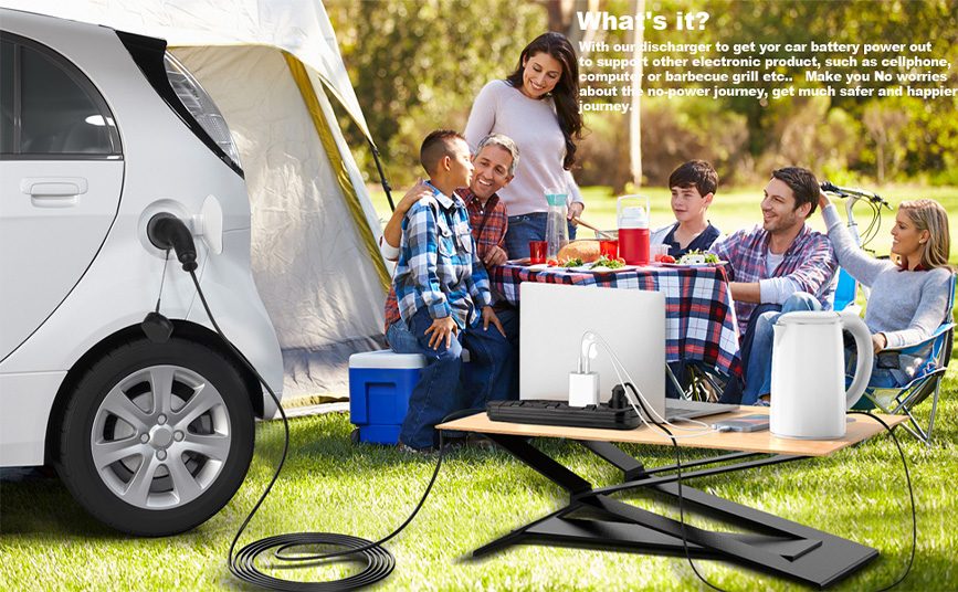 Electric Car Side Discharge Plug EV Type 2 20A Charger Cable with Brazil Socket Outdoor Power Station 2 Ports (Need car supports V2L) detail