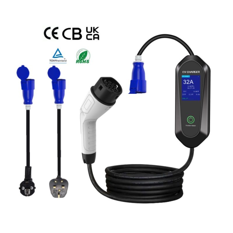 Type 1 Portable EV Charger 32A Current Adjustable with CEE EU UK power plug adapter view 4
