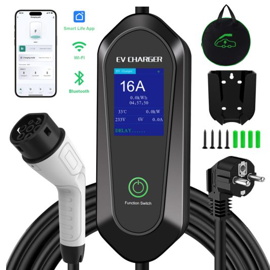 8A 10A 13A 16A Electric Car Charging Station Type 2 EV Charge Single Phase Portable EV Charger With Schuko Plug