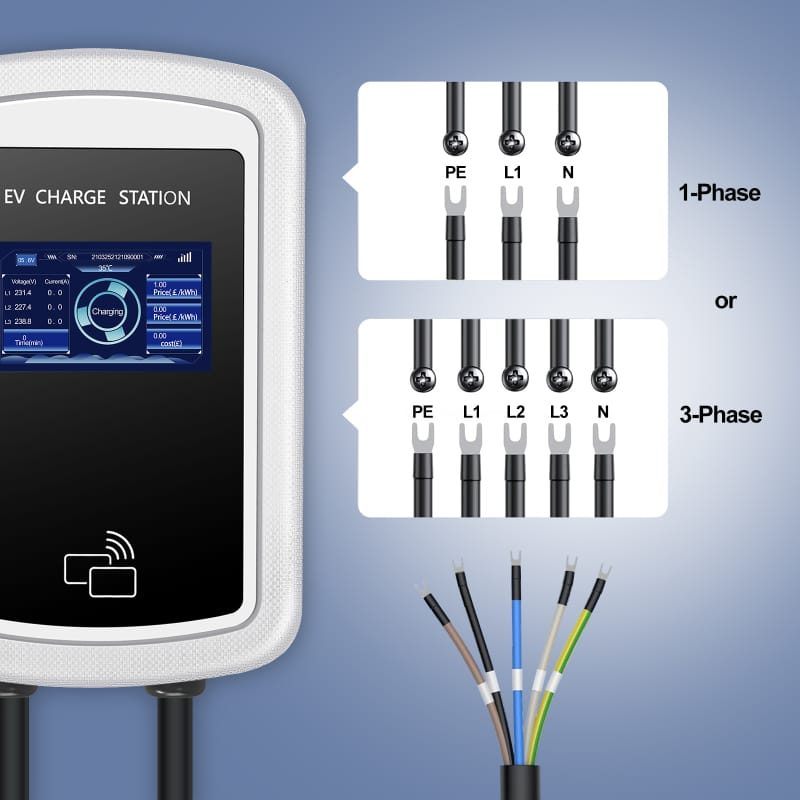 Commercial Single or Three Phase 7/11/22KW Type 1 Wall-mounted EV Charging Station view 3