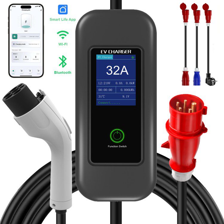 Portable GBT EV charger with converter leads